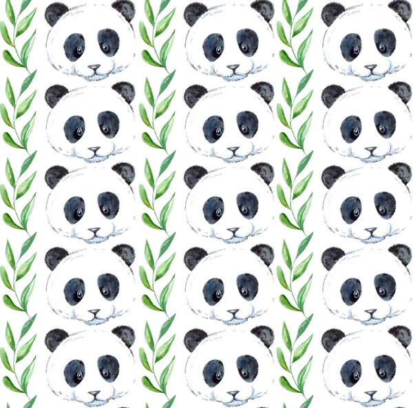 Akvarellmönster med panda och bambu — Stockfoto