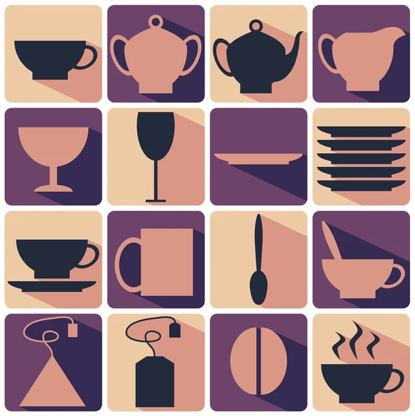 Conjunto Iconos Color Utensilios Café Con Sombras — Vector de stock