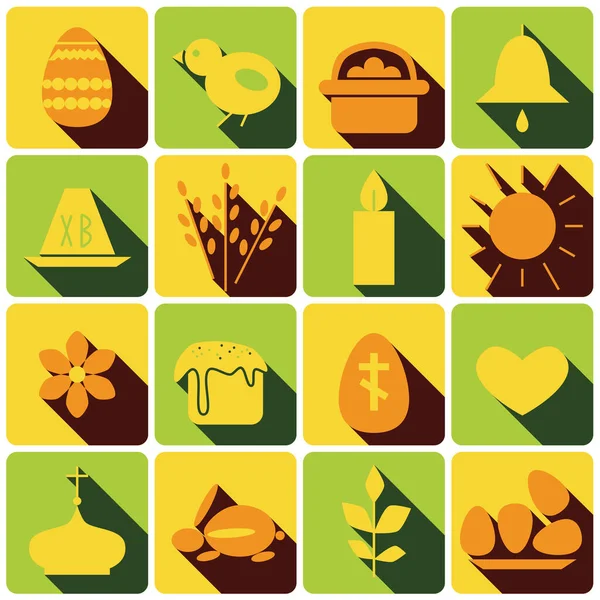 Iconos Color Primavera Pascua Con Sombras Amarillo Verde — Vector de stock