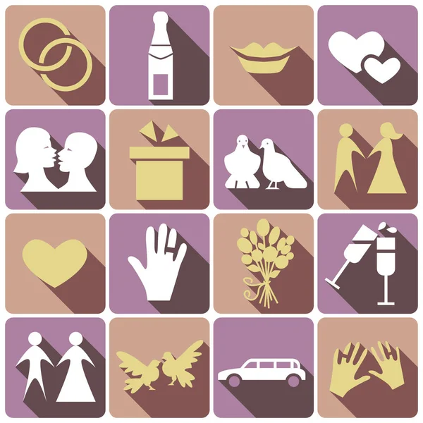 Color Wedding Icon Set Shadows — Stock Vector