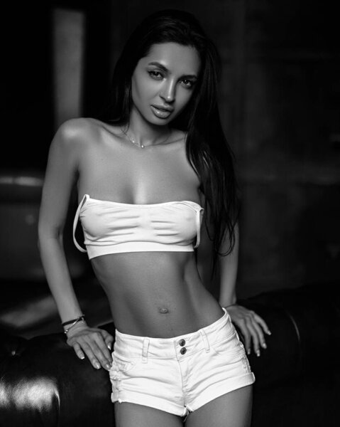 Sport Model Underwear Fitness Body Loft Wood Background Stock Image