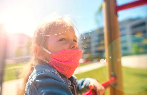 Happy Children Eastern Europe Playing Face Masks Playground Quarantine Covid19 Royalty Free Stock Images