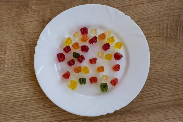 Jelly Bears top view wooden background — Stock Photo, Image