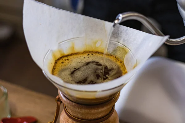 Alternative manual brewing of coffee close up