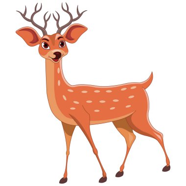 Benekli ve Boynuzlu Mutlu Kahverengi Geyik - Çizgi film Vektör ResmiComment