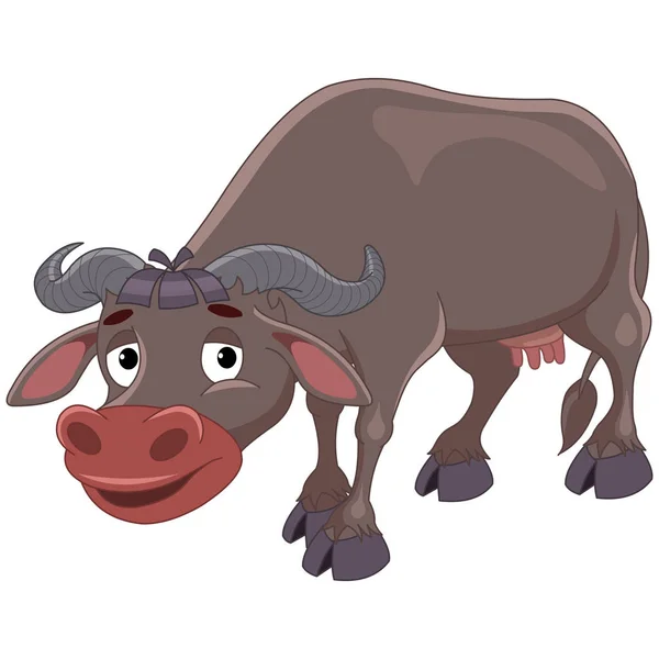 Braune Büffel Mit Hörnern Cartoon Vektorbild — Stockvektor