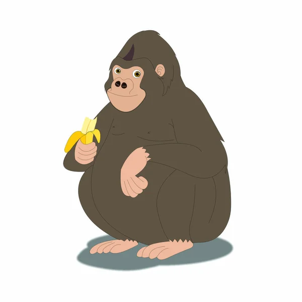 Gorila Comiendo Plátano Imagen Vectorial Dibujos Animados — Vector de stock
