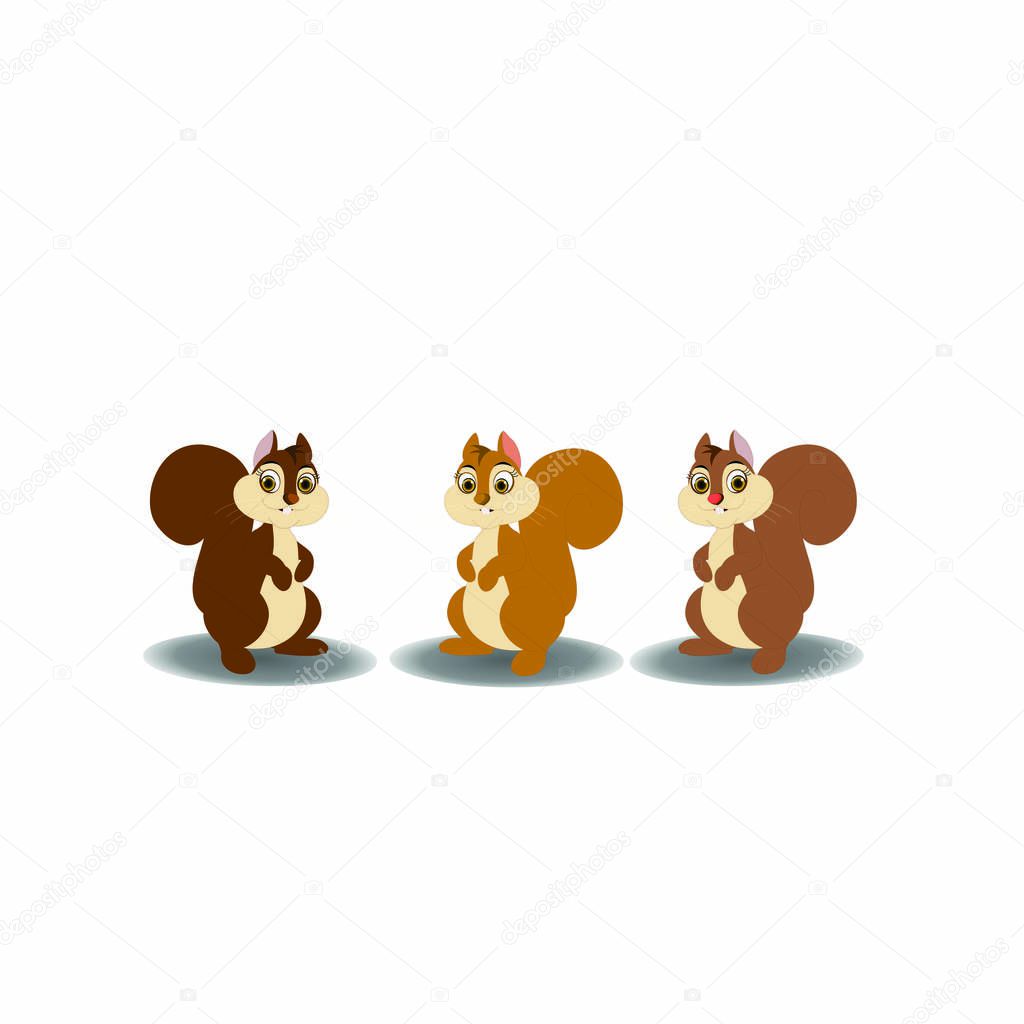 Three Brown Squirrels with Cute Character Expressions - Cartoon Vector Image