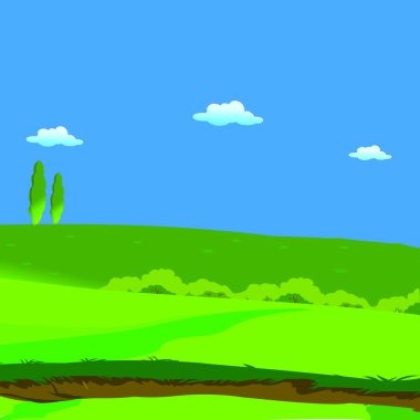 Arkaplan - Bulutlu Yeşil Manzara - Karikatür Vektör ResmiStencils