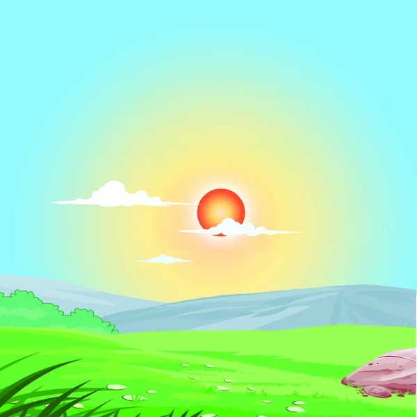 Fundo Sol Sobre Colinas Desenhos Animados Imagem Vetorial — Vetor de Stock