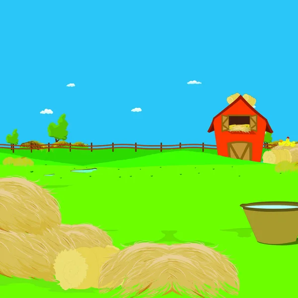 Фон Red House Countryside Cartoon Vector Image — стоковый вектор