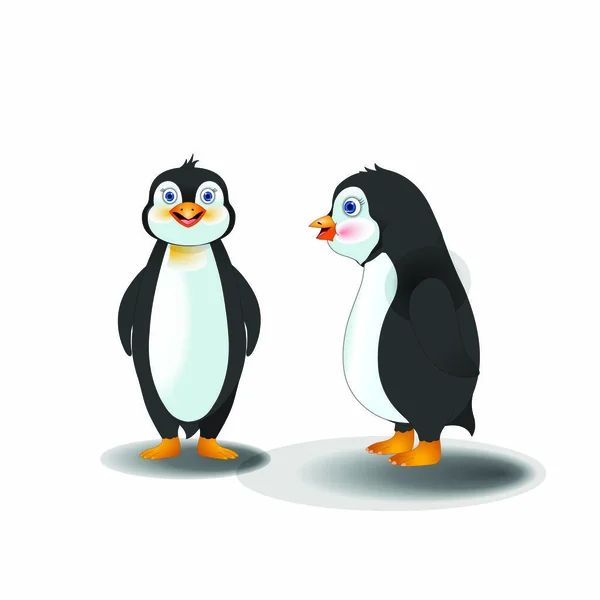 Pingwiny Widok Przodu Profilu Cartoon Vector Image — Wektor stockowy