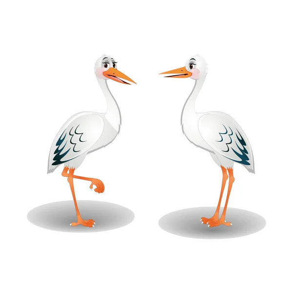 Ooievaarsvogels Geconfronteerd Met Elkaar Cartoon Vector Afbeelding — Stockvector
