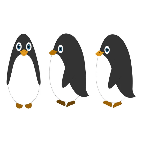 Tre Baby Penguins Tecknad Vektor Bild — Stock vektor