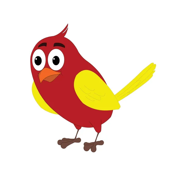 Rode Vogel Met Gele Vleugels Cartoon Vector Afbeelding — Stockvector