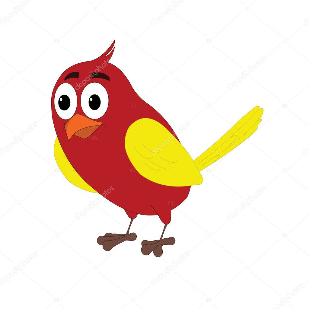 Red Bird with Yellow Wings - Cartoon Vector Image