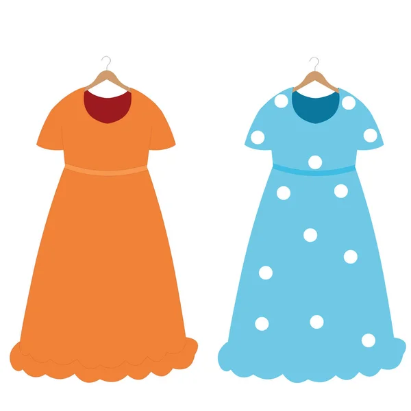 Deux Robes Fille Bleu Brun Image Vectorielle Bande Dessinée — Image vectorielle