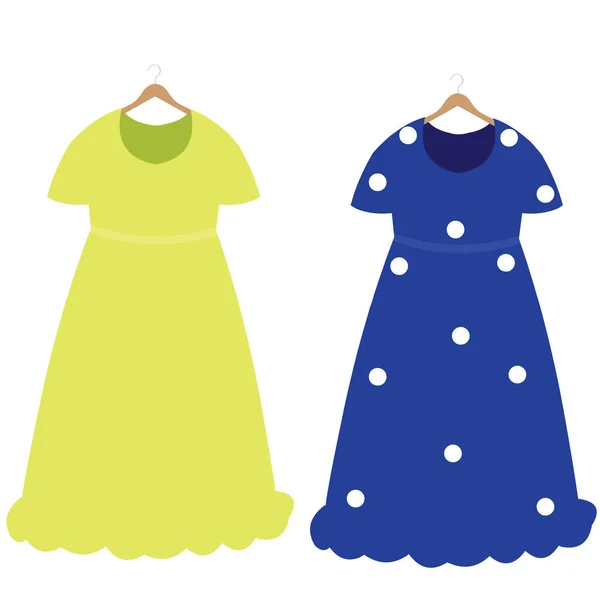 Dois Vestidos Menina Limão Azul Cartoon Vector Imagem — Vetor de Stock