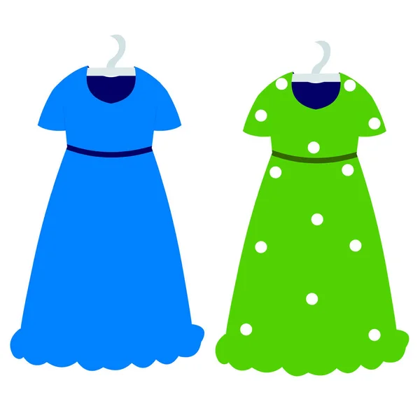 Vestido Senhoras Azul Verde Desenhos Animados Imagem Vetorial — Vetor de Stock
