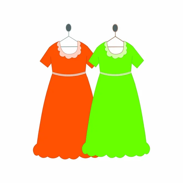 Оранжевое Зеленое Женское Платье Вешалкой Векторное Изображение Мультфильма — стоковый вектор