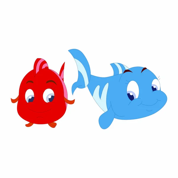 Peixe Azul Vermelho Com Expressões Cartoon Vector Image —  Vetores de Stock