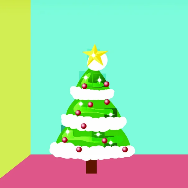 Kerstboom Kamer Cartoon Vector Afbeelding — Stockvector