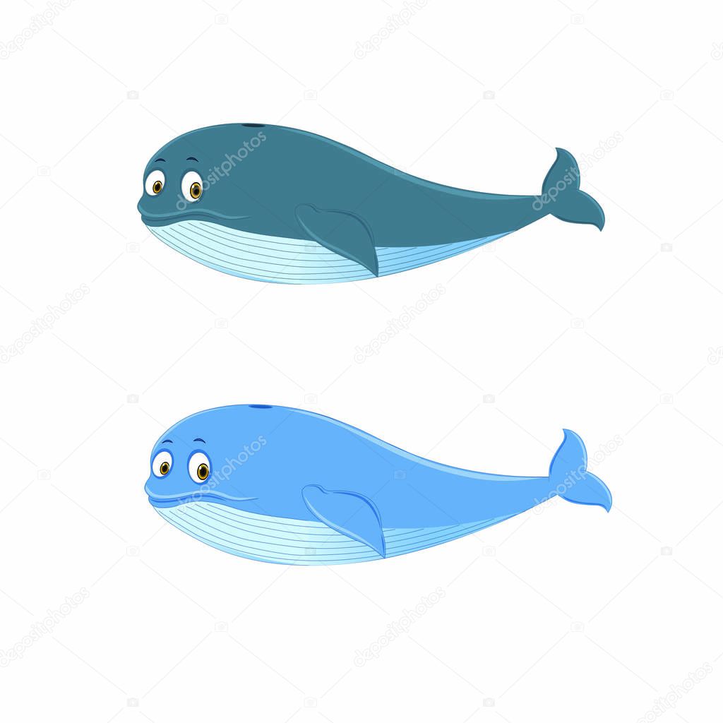 Big Blue Whales with Expressions - Cartoon Vector Image
