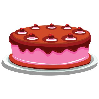 Tabakta kirazlı büyük buzlu kek - Çizgi film Vektör ResmiName