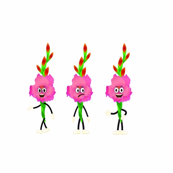 Gladiolus Bloemen Met Expressies Cartoon Vector Afbeelding — Stockvector