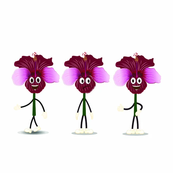 Hibisco Flores Com Expressões Cartoon Vector Image —  Vetores de Stock