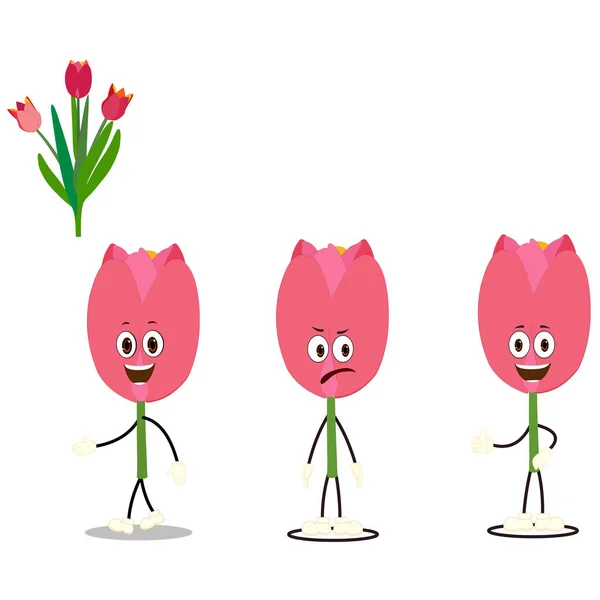 Tulipa Flores Com Expressões Cartoon Vector Image —  Vetores de Stock