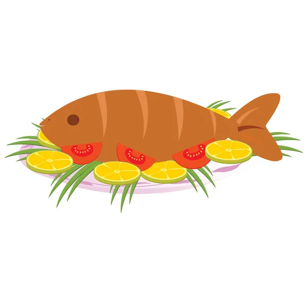 Τηγανίστε Ψάρια Σαλάτα Vector — Διανυσματικό Αρχείο