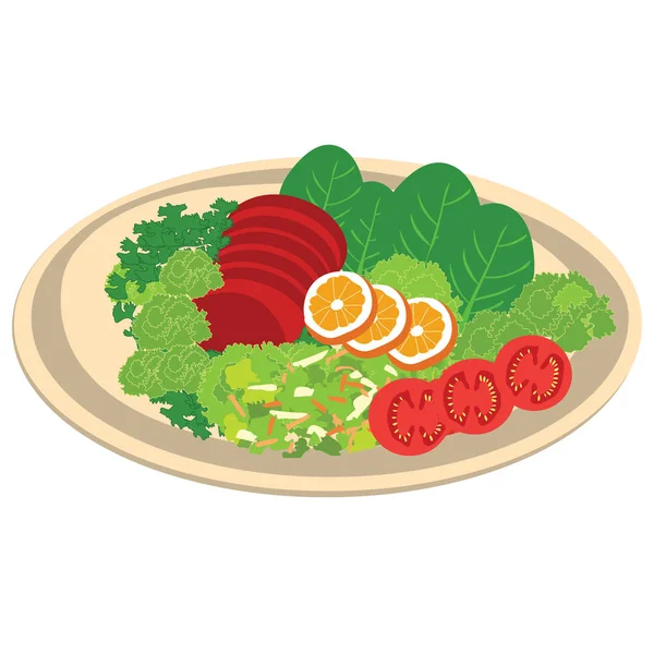 Vegetable Salad Plate Cartoon Vector Image — Stock Vector