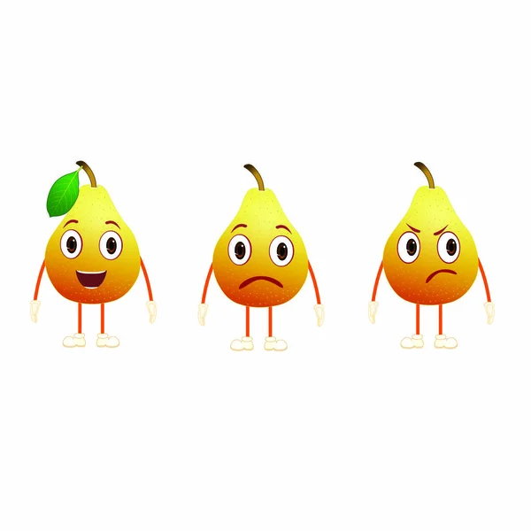 Três Frutas Pêra Amarela Com Expressões Cartoon Vector Image —  Vetores de Stock