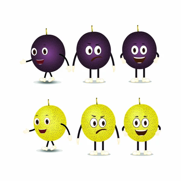 Frutos Paixão Roxo Amarelo Com Expressões Cartoon Vector Image —  Vetores de Stock