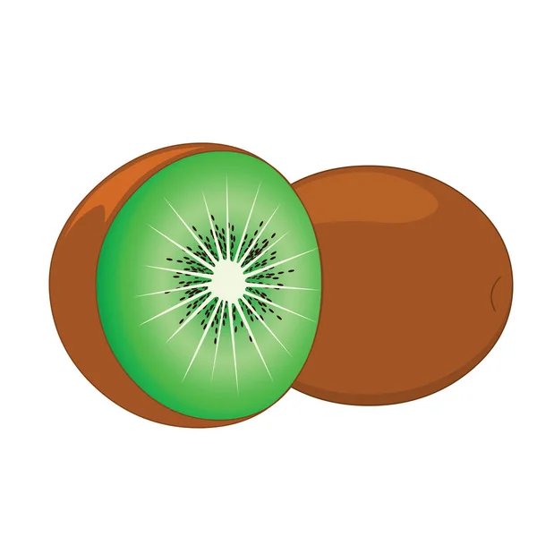 Kiwi Frutas Completas Fatiadas Desenhos Animados Imagem Vetorial — Vetor de Stock