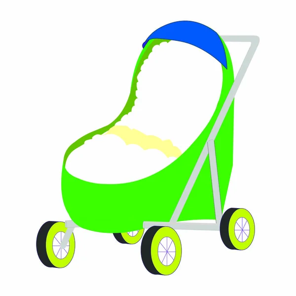 Baby Trolley Grün Cartoon Vektorbild — Stockvektor