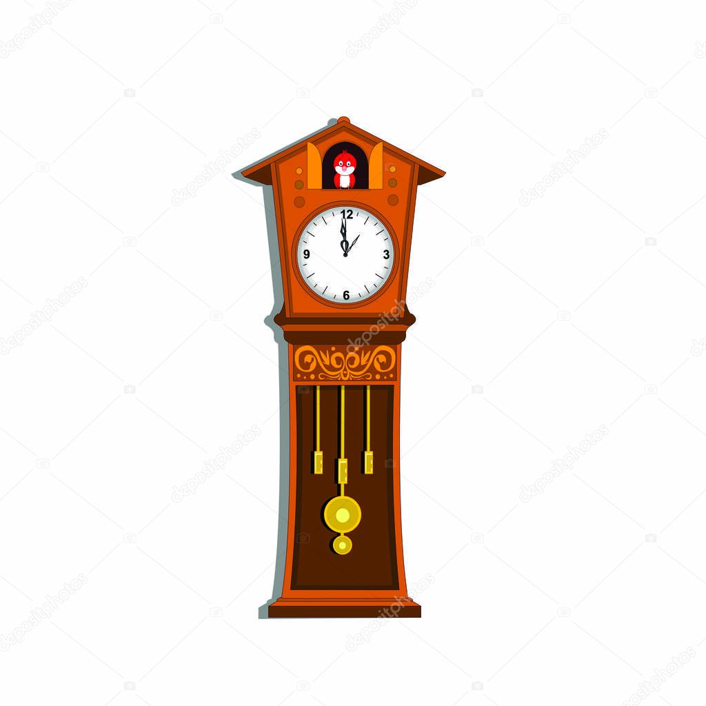 Grandfather Clock with Cuckoo Bird - Vector Image