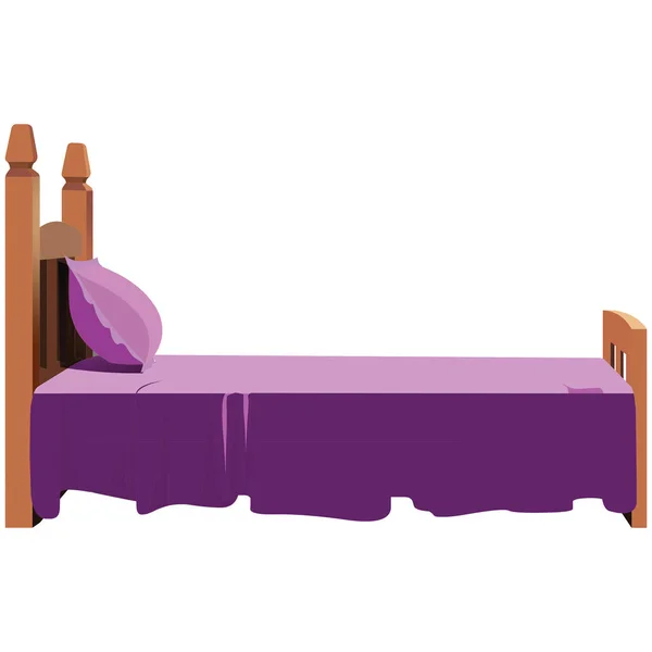 Single Bed Met Matras Kussen Cartoon Vector Afbeelding — Stockvector
