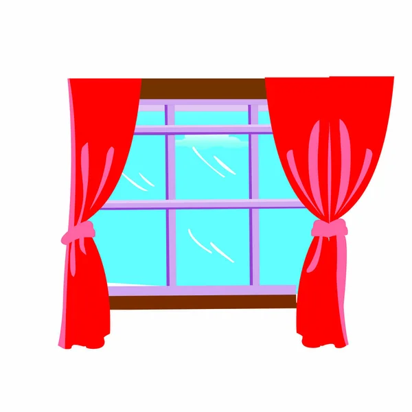 Ventana Con Cortina Roja Imagen Vectorial Dibujos Animados — Vector de stock