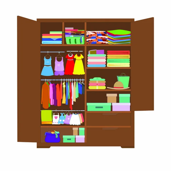 Armoire Ouverte Avec Des Vêtements Image Vectorielle Bande Dessinée — Image vectorielle