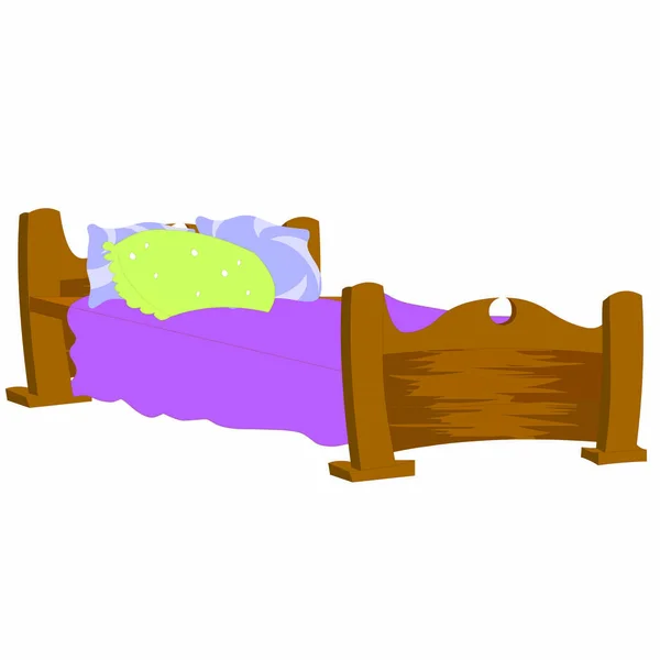 带紫色床和枕头的被子 卡通矢量图像 — 图库矢量图片
