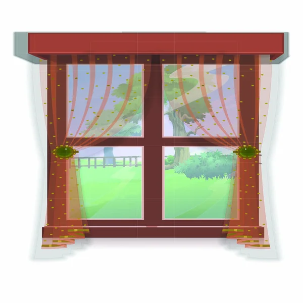 Fenster Mit Blick Auf Den Baum Von Außen Cartoon Vektorbild — Stockvektor