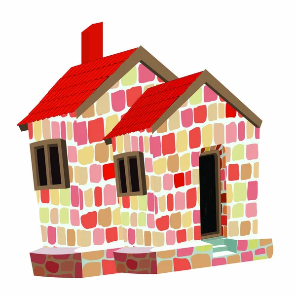 Brick House Chimney Cartoon Vector Image - Stok Vektor
