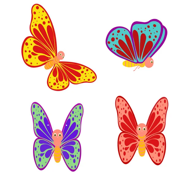 Cuatro Mariposas Imagen Vectorial Dibujos Animados — Vector de stock