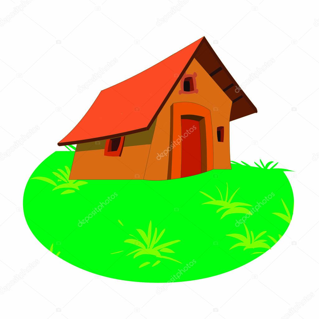 Brown House Front Yard - Cartoon Vector Image