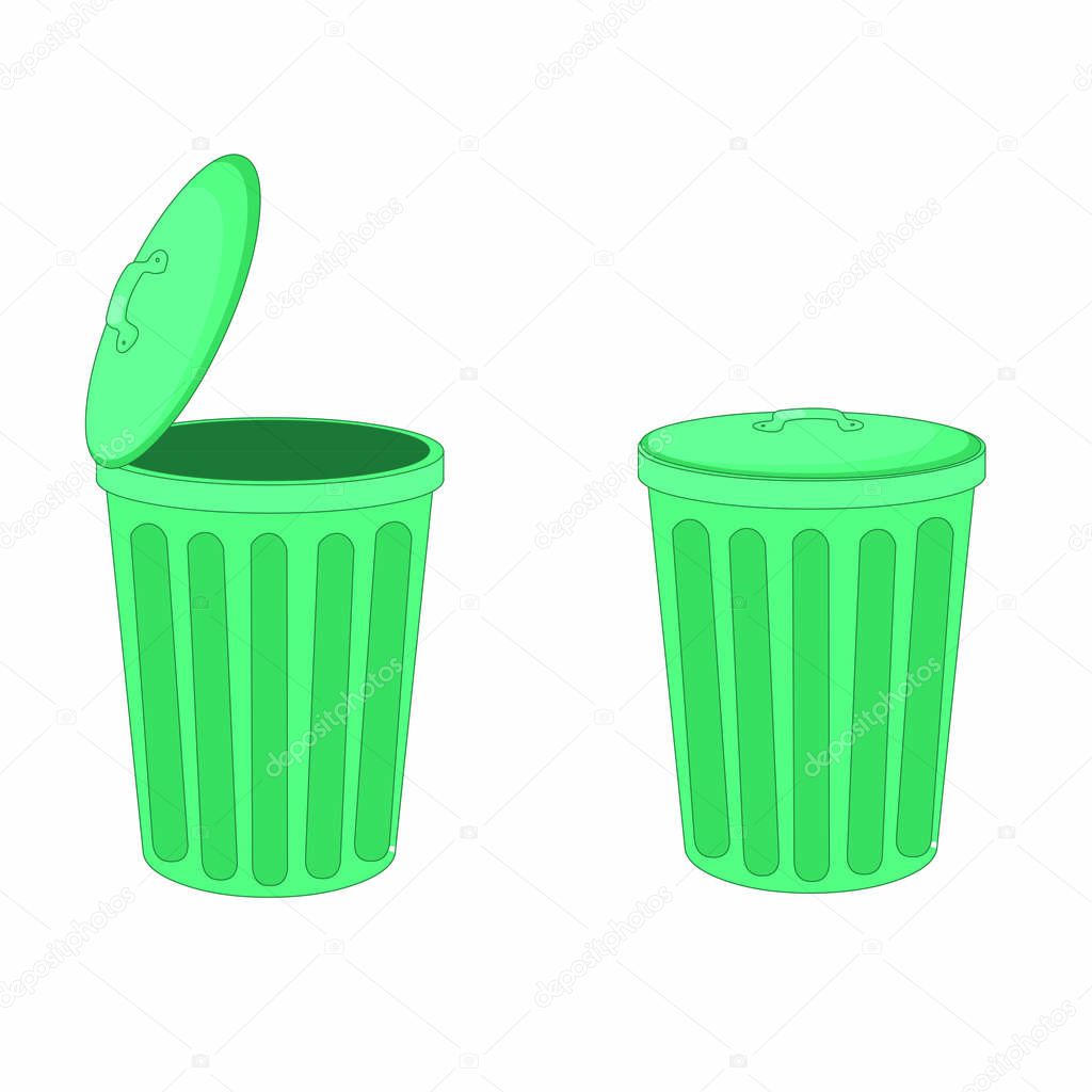 Green Open and Close Dustbins - Cartoon Vector Image