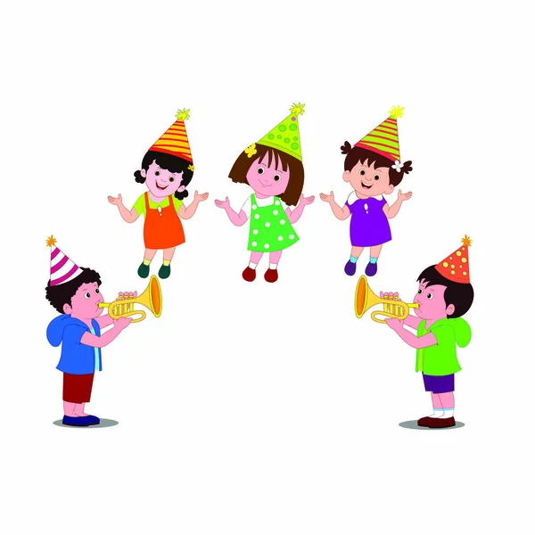 Niños Una Fiesta Imagen Vectorial Dibujos Animados — Vector de stock