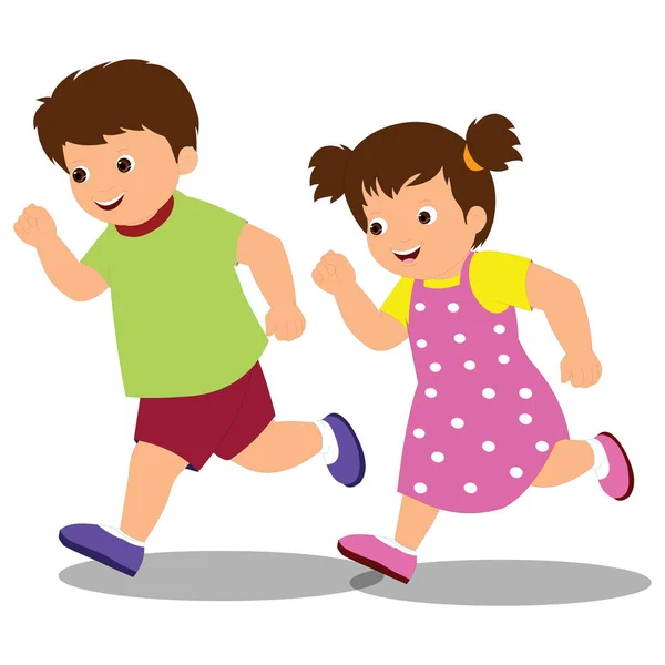 Correr Niño Niña Imagen Vectorial Dibujos Animados — Vector de stock