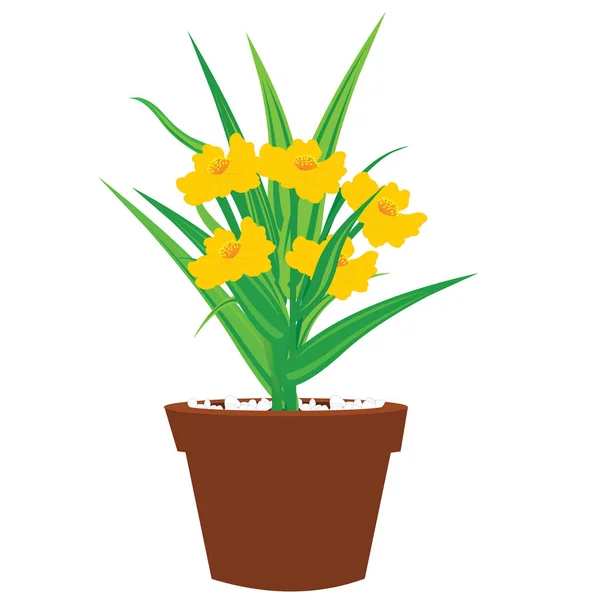 Bloempot Met Gele Bloemen Cartoon Vector Afbeelding — Stockvector